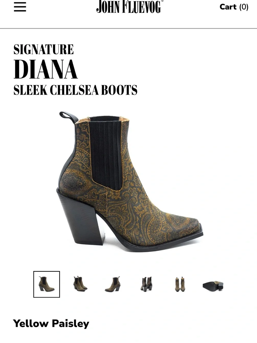 John Fluevog Yellow Paisley Diana Chelsea Booties with Black Trim - Picture 2 of 11